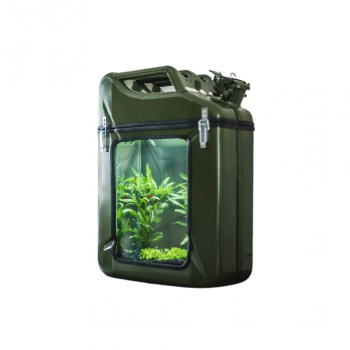 AquaCan | Aquarium in een jerrycan | Origineel Interieur stuk | groen | met waterplantjes