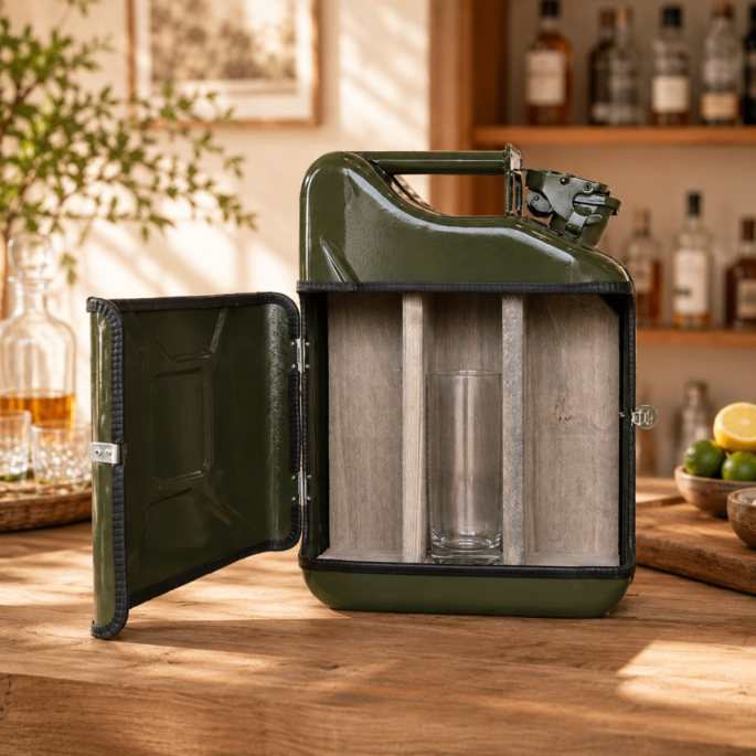 Groene jerrycan giftset met houten indeling in warme barsetting